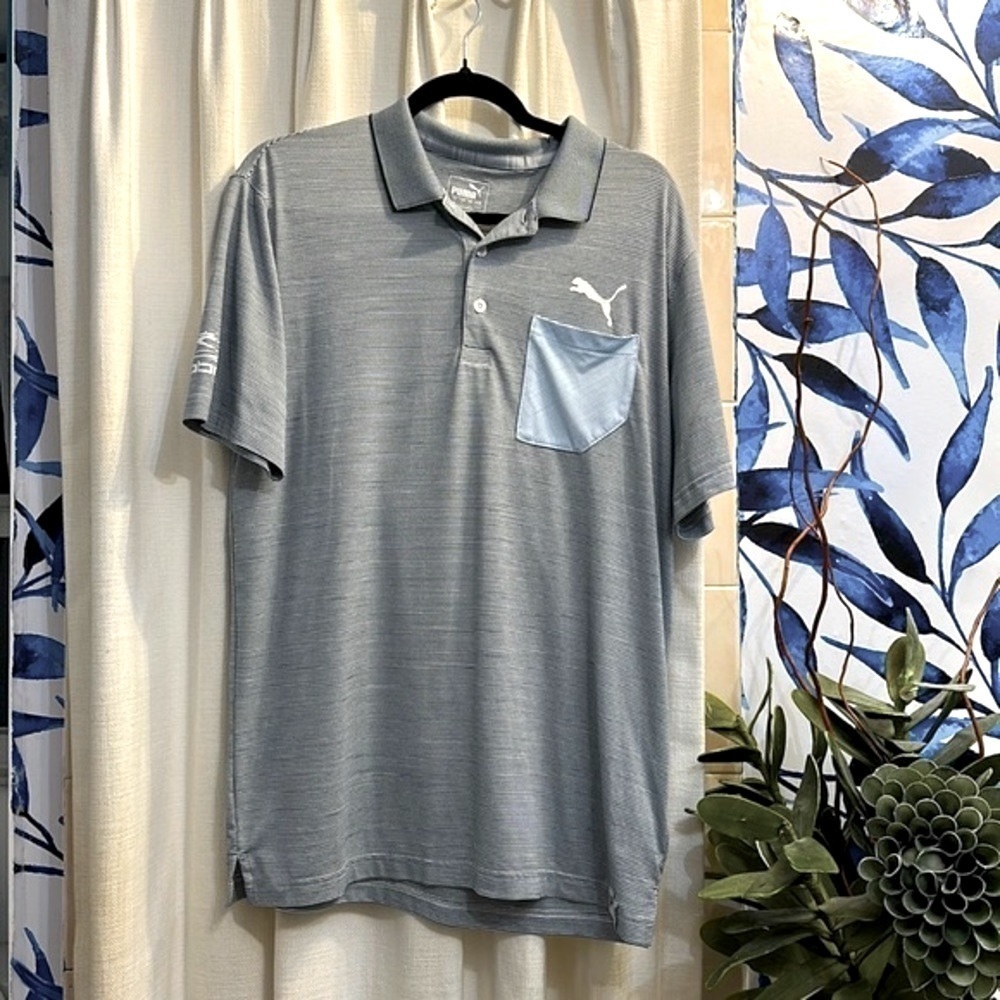 Men’s Puma Striped Athletic Polyester and Spandex Golf Polo Size Medium
